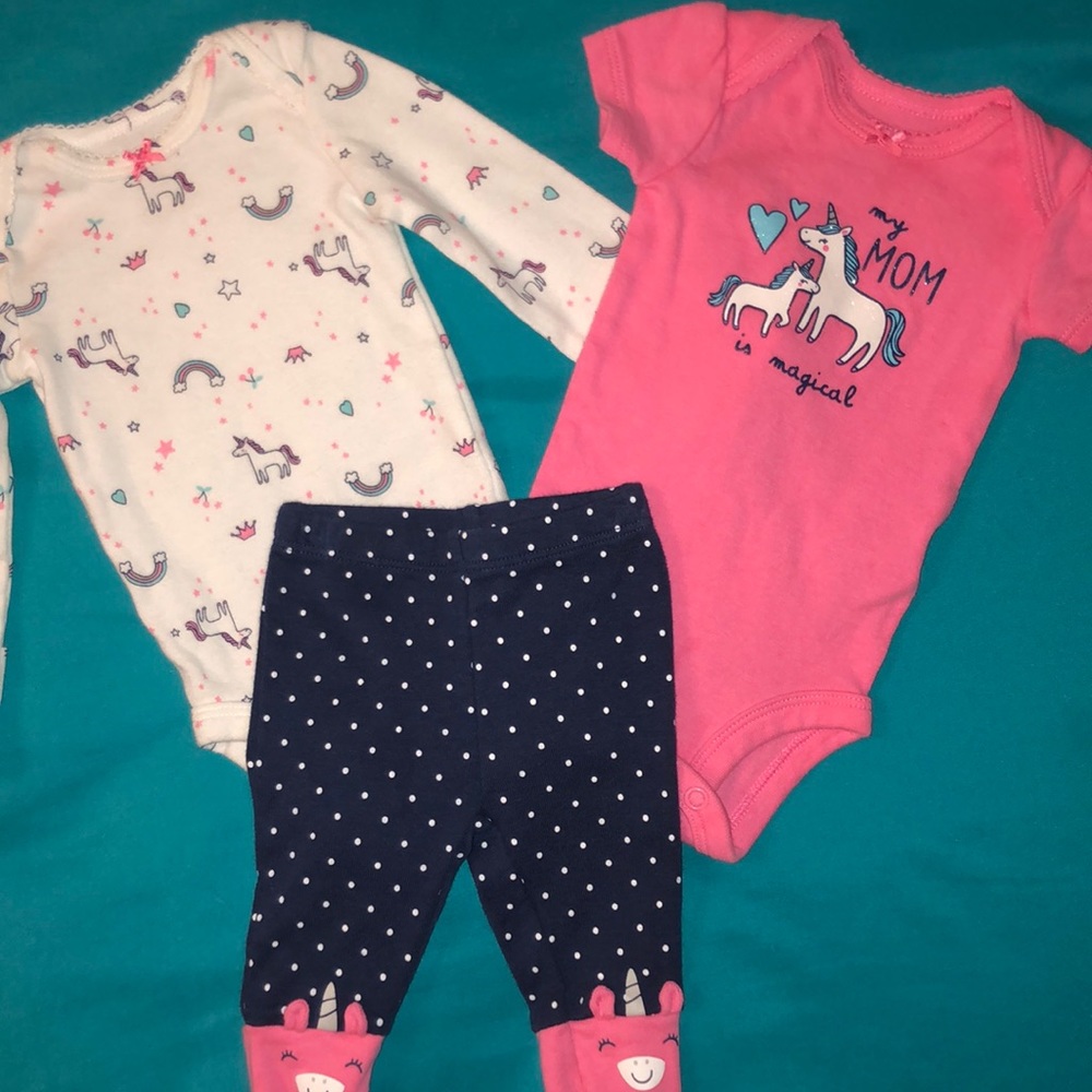 Carters babygirl pink unicorn set